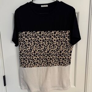 Kids Short-Sleeve Colorblock Leopard Tee - Black, Beige & Cream